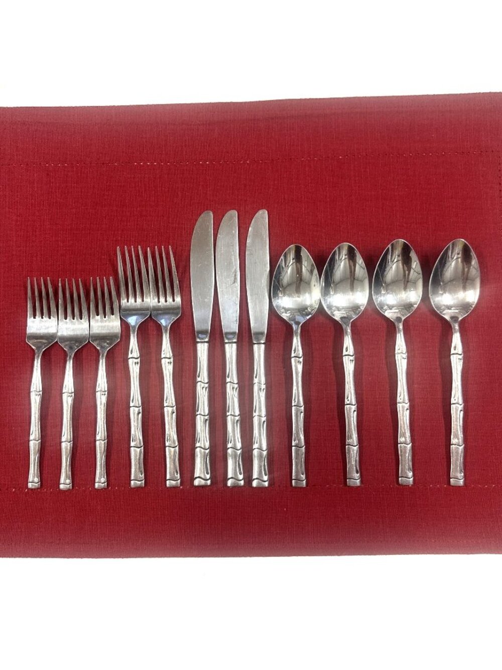 Vintage Rogers Faux Bamboo Stainless Flatware Korea 12 Pc Lot MCM Tiki